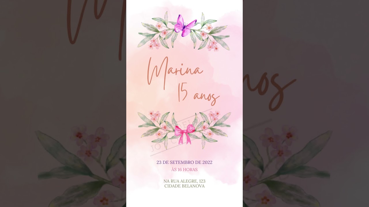 Convite de Aniversário Infantil temático, animado, tema Marina Floral Borboletas 