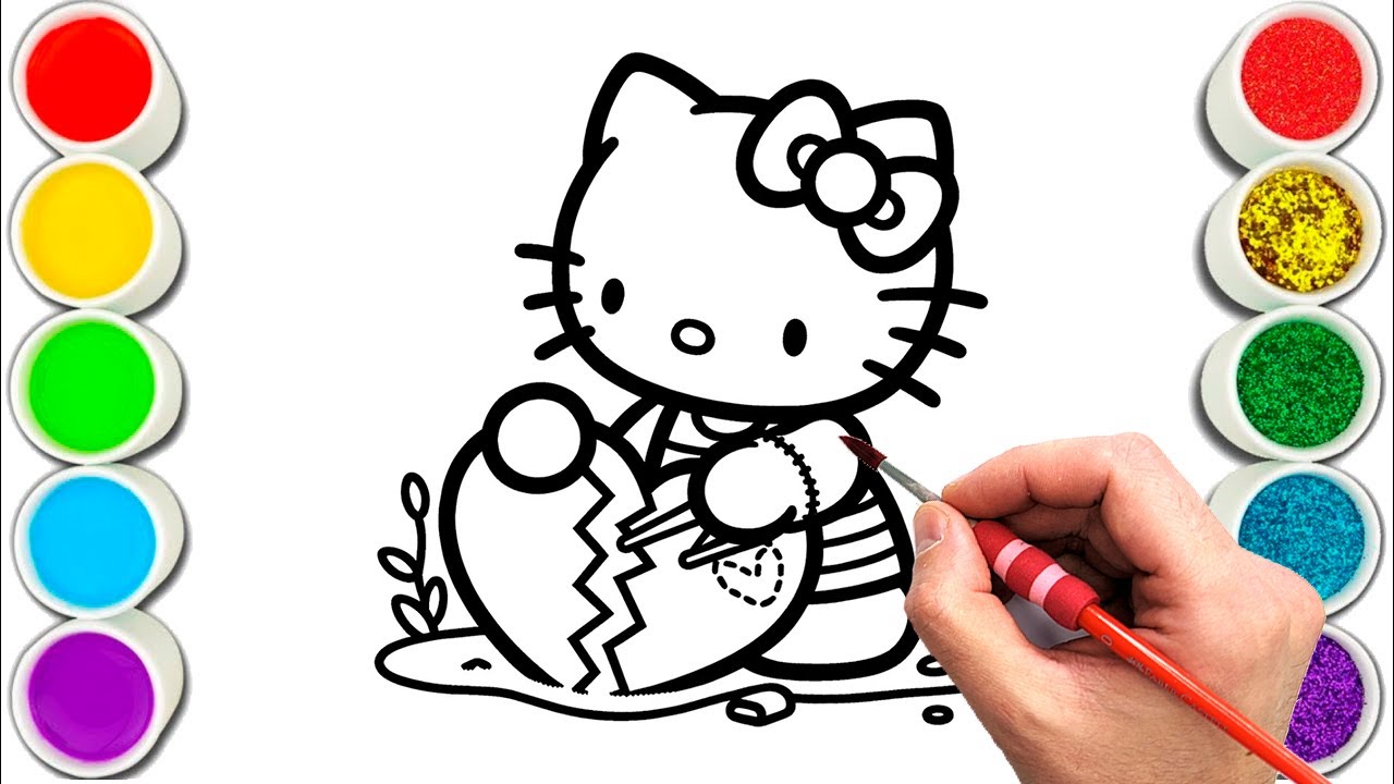 Hello Kitty mending a broken heart Drawing, Painting & Coloring For Kids and Toddlers_ Child Art