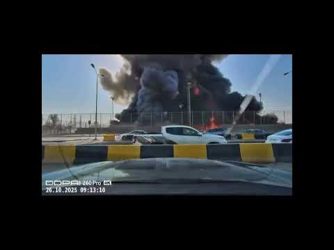 انفجار توربينات في خزان لمستودع زبير 1 في البرجسية في محافظة البصرة العراق