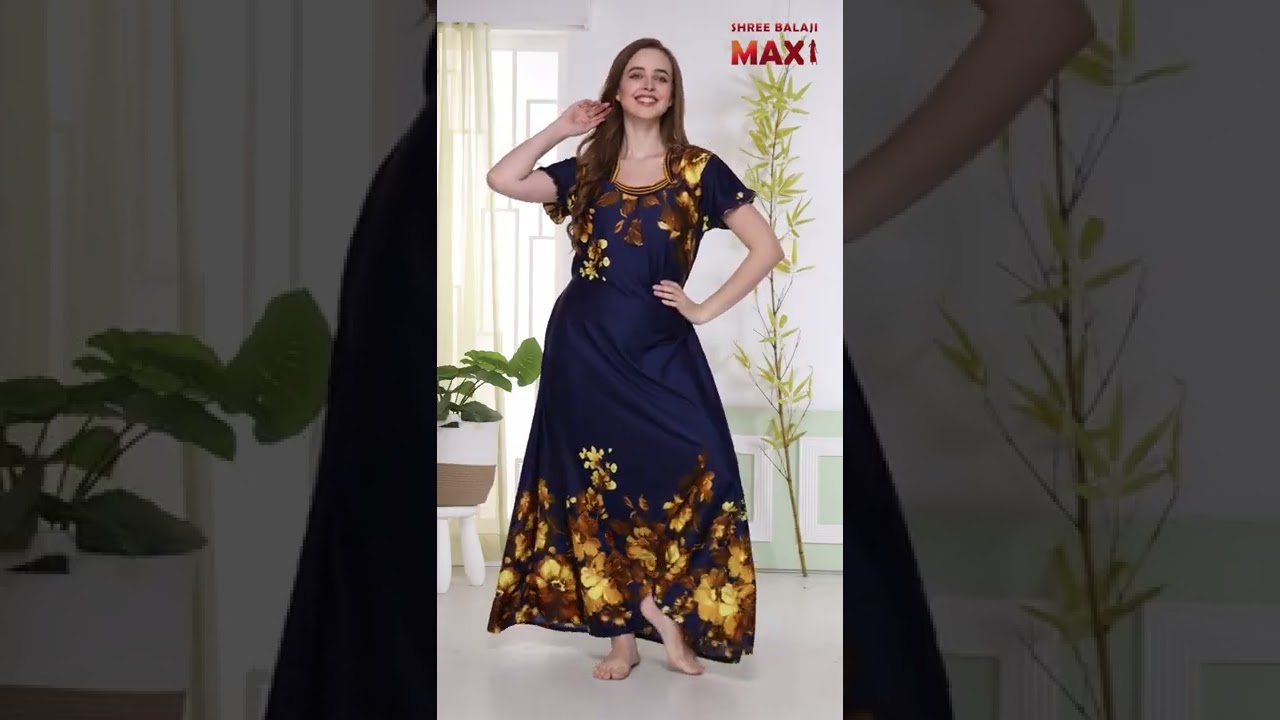 SHREE BALAJI MAXI Women's Synthetic Full-Flare Maxi Nighty Night Gown with Side Pocket and Back-Balt