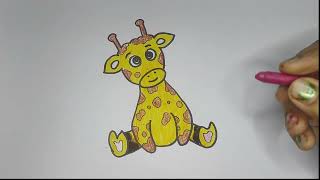 Drawing of a cute Baby Giraffe for Kids and Beginners  I Step by step drawings for kids
