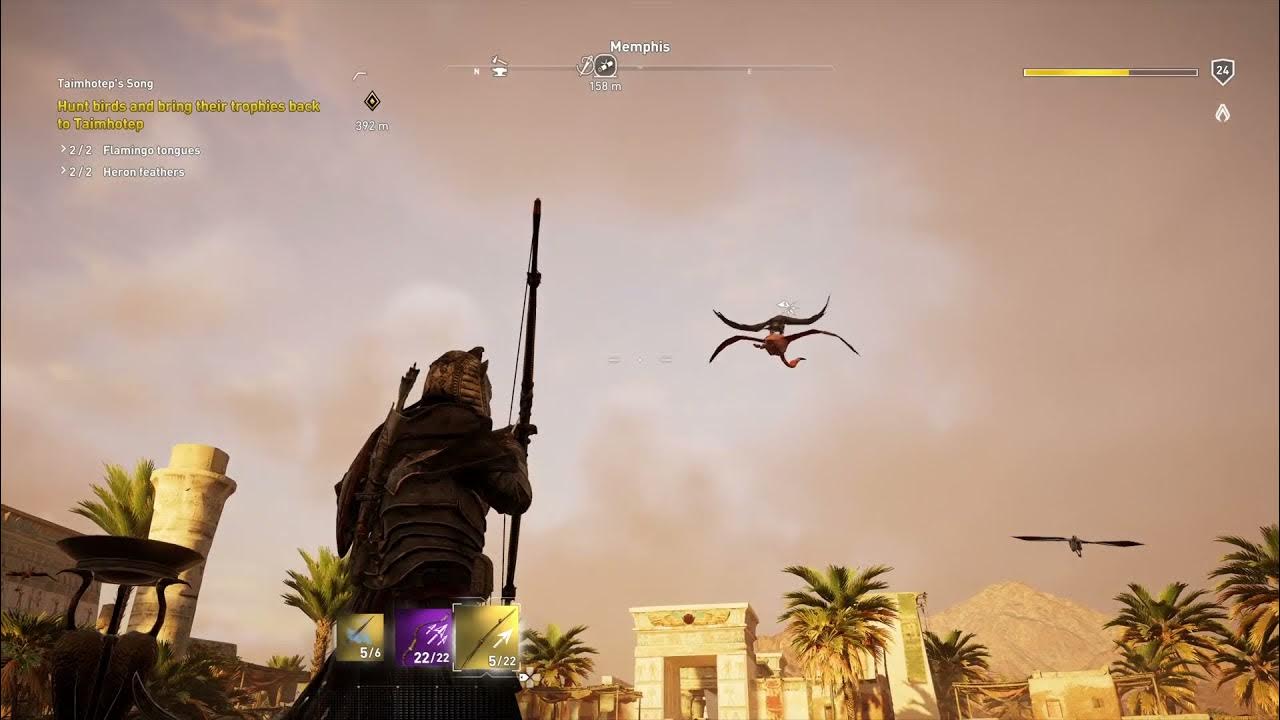 Hunt birds and bring their trophies back to Taimhotep (Flamingo & Heron