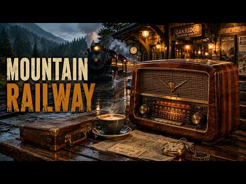 Old Jazz Radio Playing at a Rainy Mountain Railway Station | Vintage Ambience for Reading