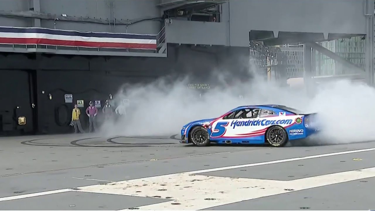 NASCAR's top driver burns rubber on USS Midway | NBC 7 San Diego