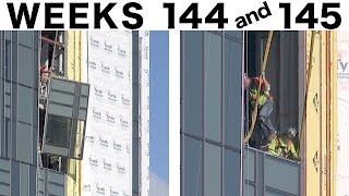 Assorted construction time-lapse clips: Ⓗ Weeks 144+145: Curtain wall glass; Tower cranes; more
