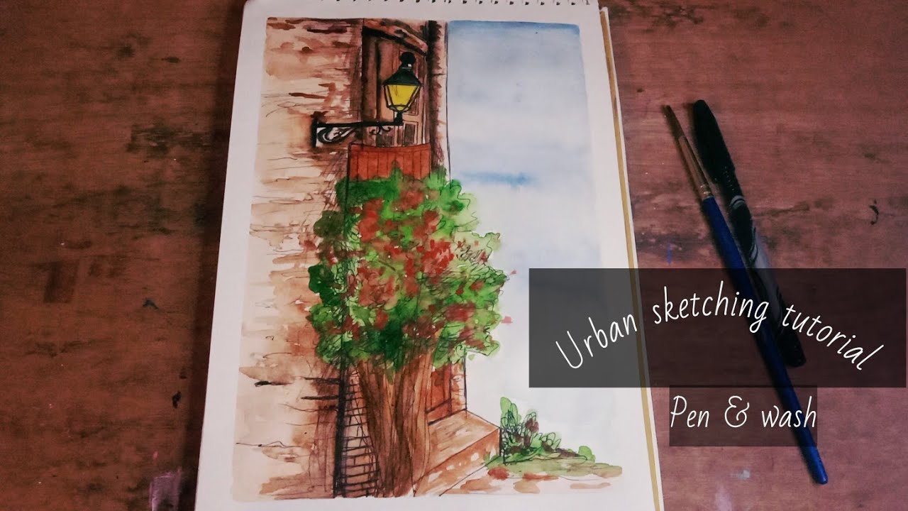 Easy Urban Sketching tutorial| pen & wash Part 1| watercolor urban ...