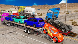 Flatbed Truck Mcqueen | Transportation with Truck - Pothole vs Car #62 - BeamNG.Drive