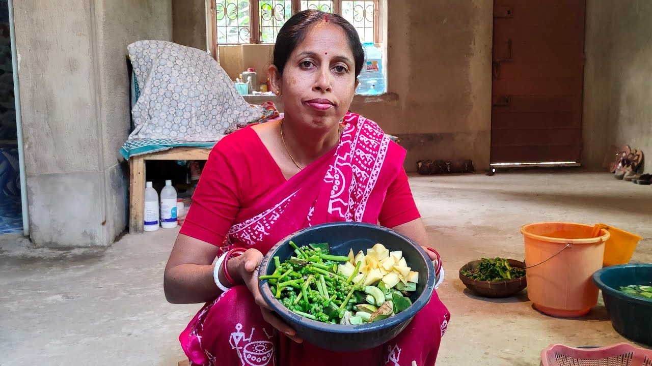 Matir Alu and pui saag er village style recipe, 