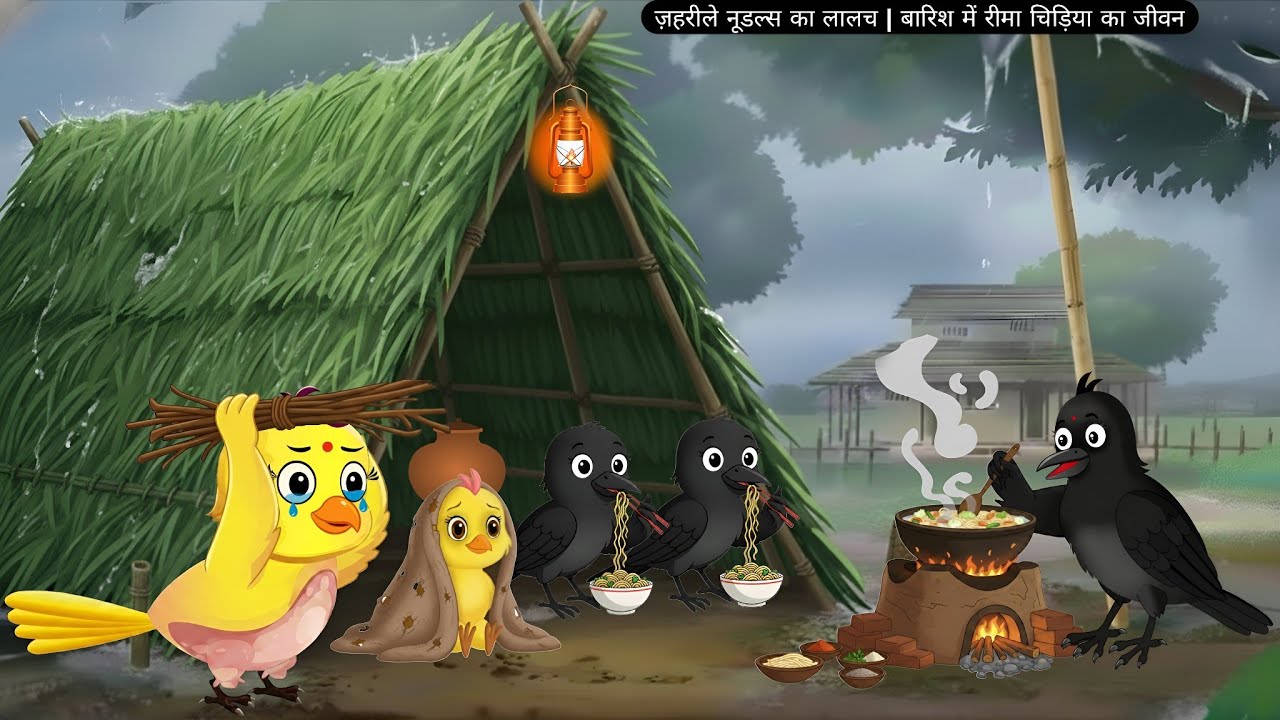 ज़हरीले नूडल्स का लालच | बारिश में रीमा चिड़िया का जीवन | Birds Cartoon | Hindi Moral Cartoon | 