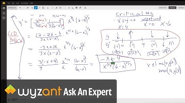 Use logarithmic differentiation to find first derivative, critical numbers, and int of increase/dec
