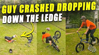 Guy Tried to Drop Down the Ledge but the Drain Caused Him to Lose Control and Crash