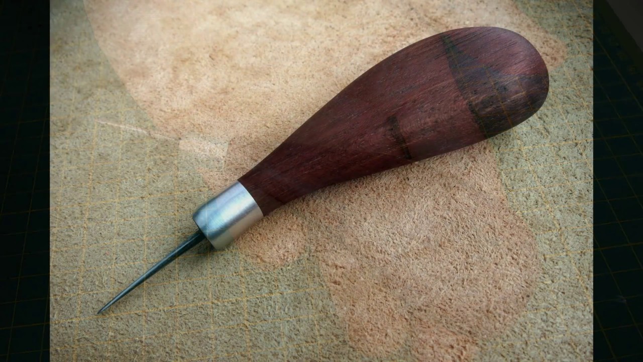 Making leather stitching awl with amaranth handle 