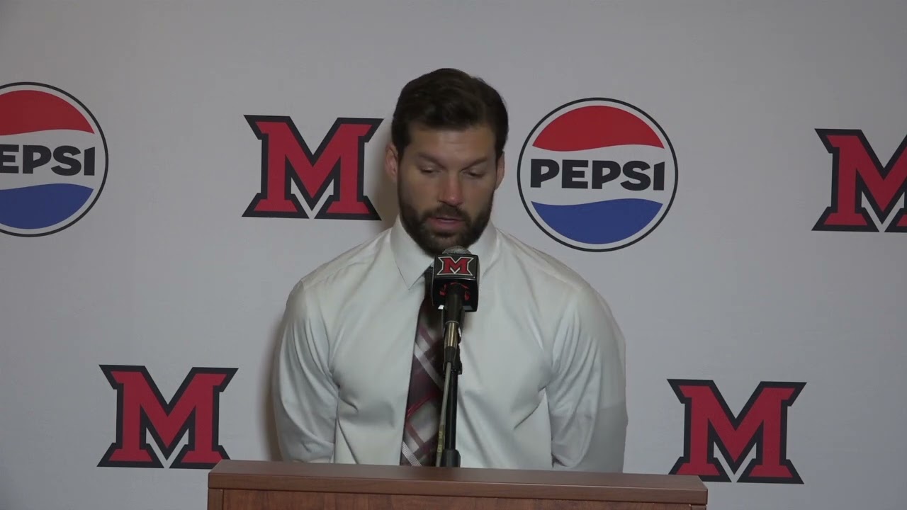 Miami Hockey Head Coach Anthony Noreen & Blake Mesenburg 11-15 Postgame