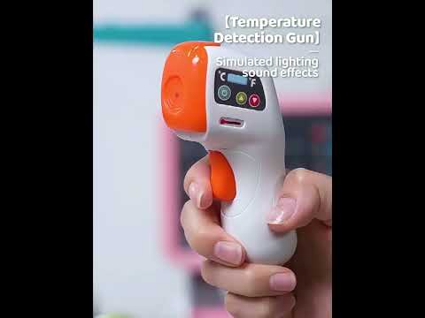 Набір лікаря для дітей 32 елементи стетоскоп термометр тонометр муляжі ліків з підсвічуванням та звуком, видео 1