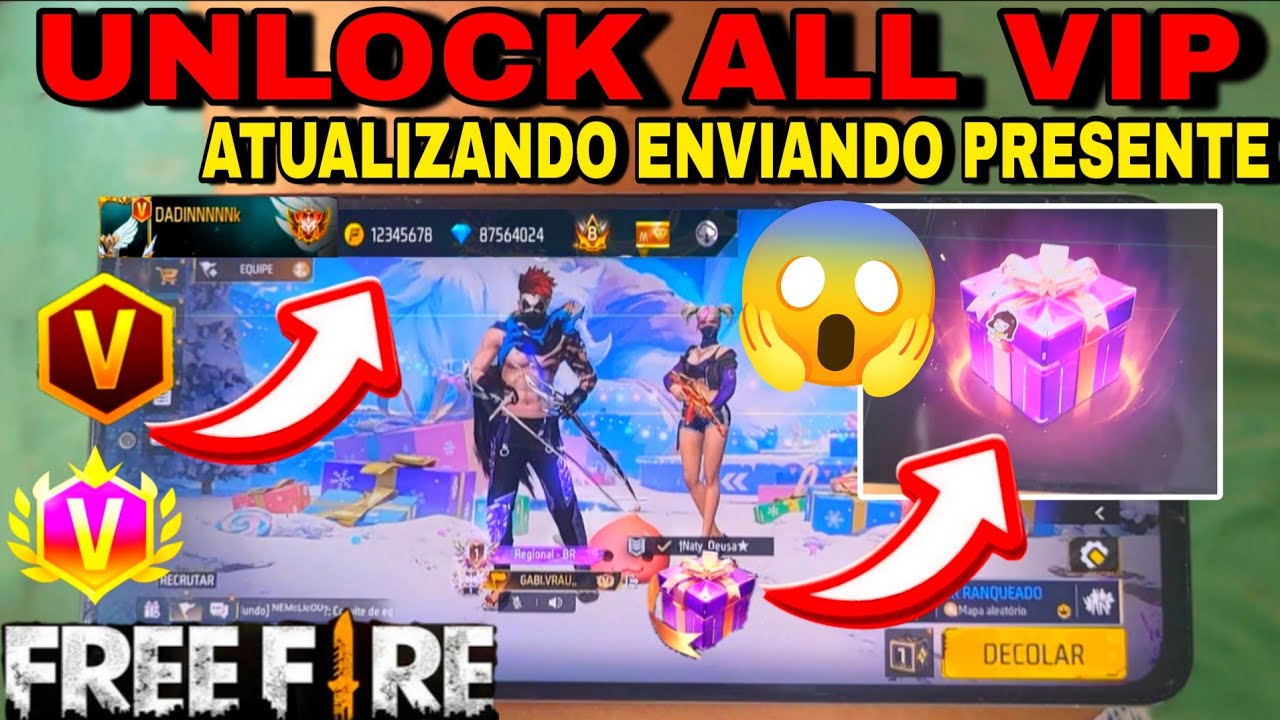 NOVA ATUALIZAÇÃO UNLOCK ALL 😱 ENVIANDO PRESENTE UNLOCK ALL VIP FULL SKIN FUNCIONANDO FREE FIRE