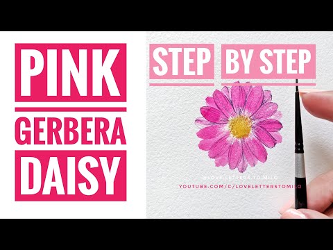 Pink Gerbera Daisy in watercolors SUPER EASY Tutorial Step-by-Step using a Surikomi brush
