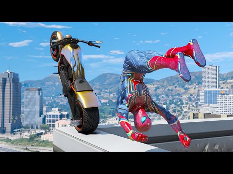 GTA 5 Iron SPIDERMAN Motorcycle Stunt Fails (Euphoria Physics Showcase) Ep 36