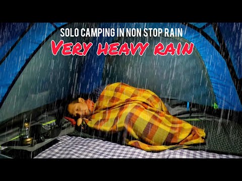 SOLO CAMPING HEAVY RAIN - HIKING IN LONG HEAVY RAIN NON STOP - ASMR