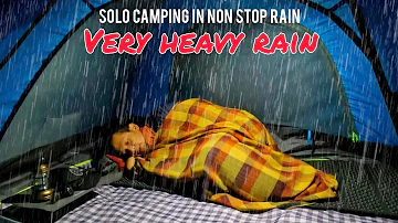 SOLO CAMPING HEAVY RAIN - HIKING IN LONG HEAVY RAIN NON STOP - ASMR