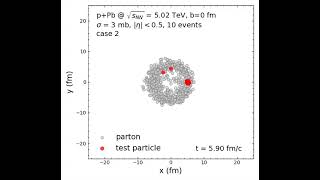 2D time evolution of test particles and parton system in p + Pb central collisions for case 2