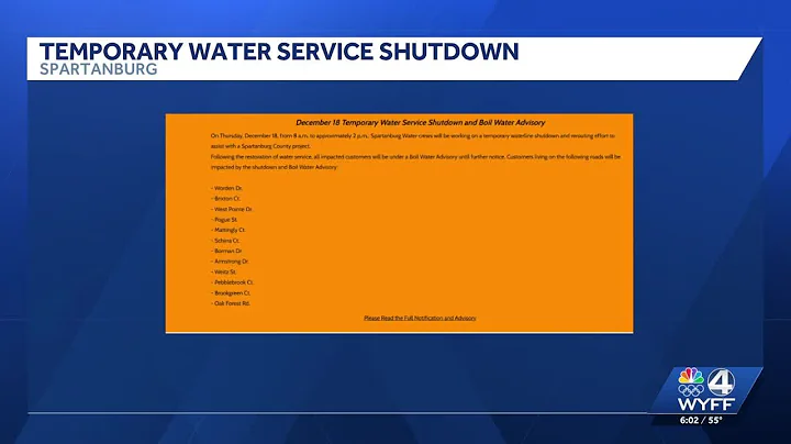 Temporary water service shutoff and boil water advisory announced for part of Spartanburg