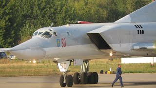 Tupolev Tu22M3 'Backfire' frontline bomber, startup, afterburner and thunderous takeoff.