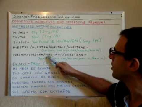 Free Spanish Lessons 57 - Spanish Possessive Adjectives - Unstressed
