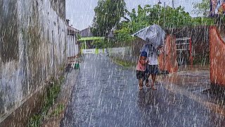 HEAVY RAIN WALK IN INDONESIAN VILLAGE | PERFECT FOR RELIEVING INSOMNIA