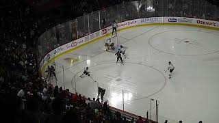 Kristin O'Neill of PWHL Montreal scores a power play goal vs. Boston in game 1 of semi-final 5/9/24