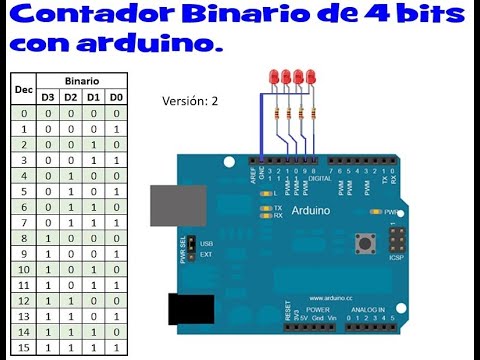 Contador binario 4 bits con arduino Versión 2 - YouTube