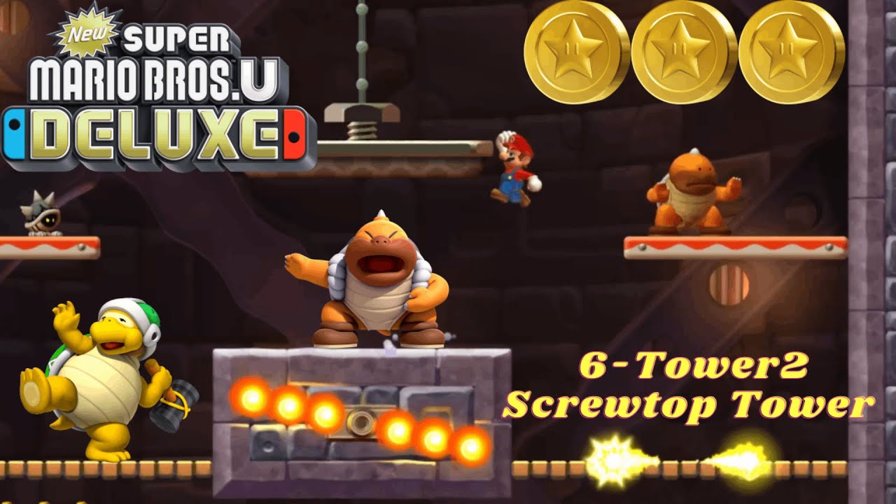 [New Super Mario Bros. U Deluxe]  6-Tower2 Screwtop Tower All 3 Star Coins 100%