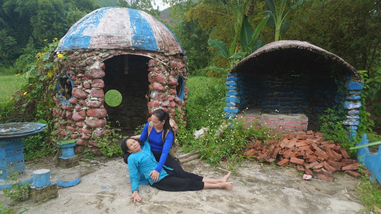 The old woman was sick and fell on the floor. The girl came to help her and cleaned up the house.