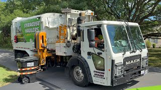 Syracuse Haulers Mack LR Labrie Automizer Side Loader Garbage Truck In Action!
