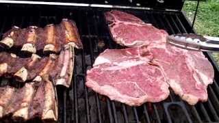 Grillin' & Swillin' T-Bone Steaks on the BBQ Pit