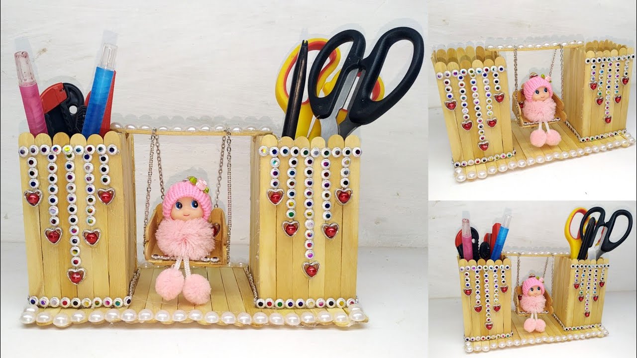 196) Ide Kreatif - Kreasi stik es krim || Popsicle stick craft ideas || Tempat pensil