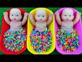 Full of 3 Rainbow BathTubs Candy with M&Ms & Magic Slime Cutting Video