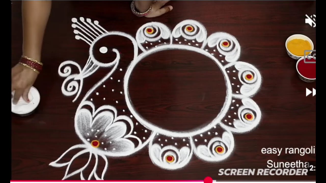 Beautiful peacock rangoli.... sankranti muggulu..##