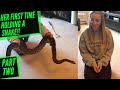 She holds a SNAKE for the first time! (Overcoming Fear) PART 2