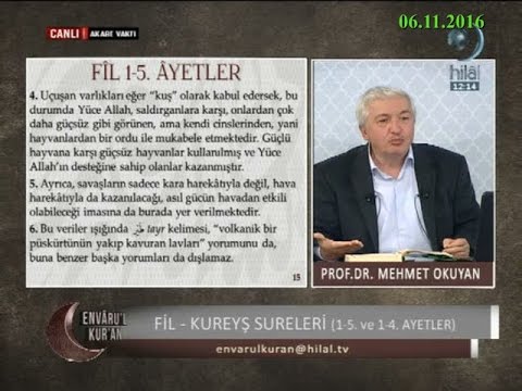 06-11-2016 Fil - Kureyş Sureleri (1-5. ve 1-4. Arası Ayetler)-Prof Dr Mehmet OKUYAN – Envaru’l Kuran