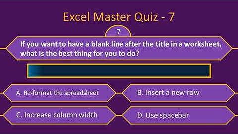 Quiz 7 | Excel Master Quiz | MS Excel Online Quiz | Intermediate