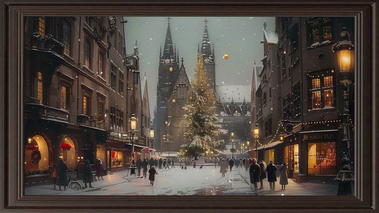 Charming Christmas Street in Europe — Snowfall & Warm Lights, Modena Frame TV Art 8K