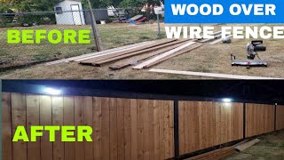 How To Build a Wooden Fence over a Wire Fence (rail tie wood brackets)