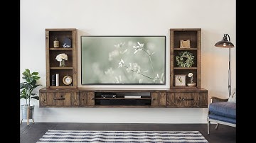 Woodwaves Floating TV Stand  Rustic Wall Mount Entertainment Center - Farmhouse - Spice