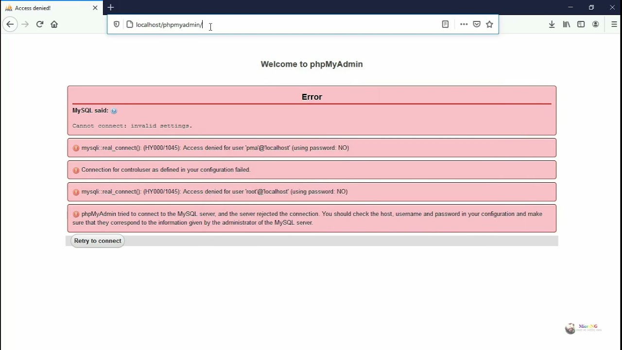 Mysql Said Cannot Connect Invalid Settings Error | Xampp Phymyadmin