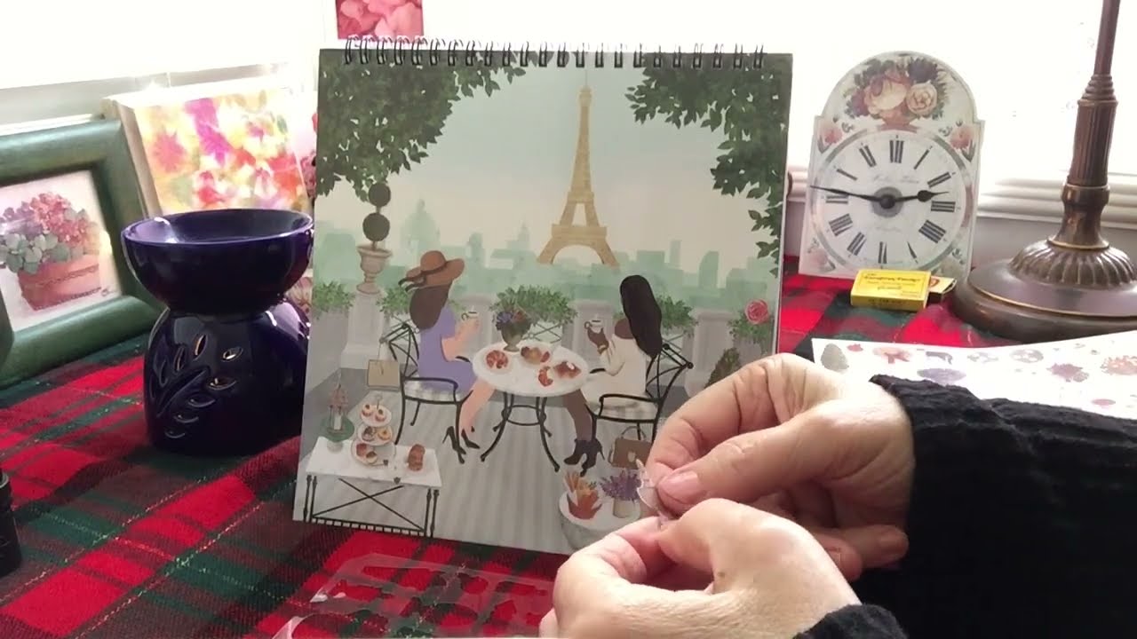 ASMR (no ads) Relaxing sticker book - Paris cafe. Soft spoken