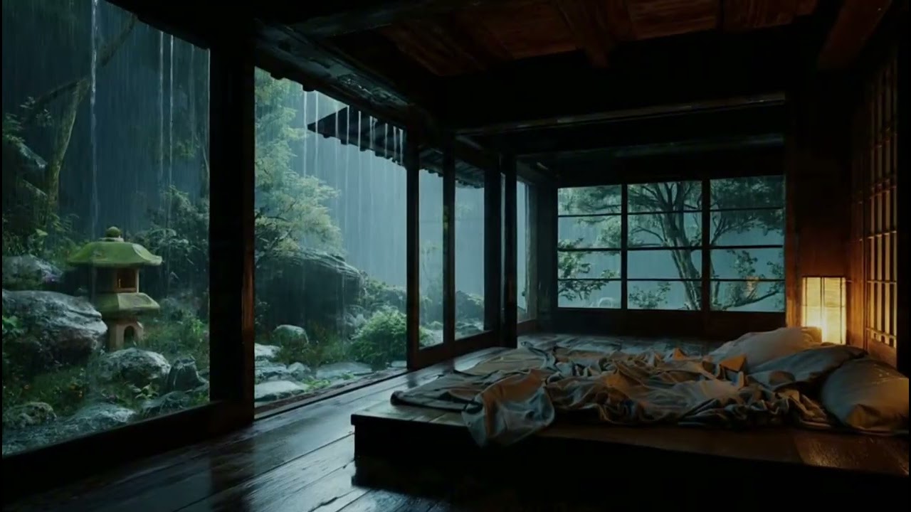 Rain on Glass Cabin Windows 🌧️ Soft Piano Music for Deep Sleep & Rainy Forest Night