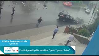 Prospektdə Hoqqa Verən Prius Eyni Istiqamətli Yolda Protiv Getdi