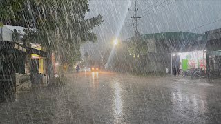 Extreme super crazy rainstorms hit the countryside again, strong winds and lightning in the evening