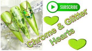 Hard Gel | Chrome & Glitter Hearts | Nail Art Design | Nail Sugar | Nailchemy | Elaine.J Nail Artist