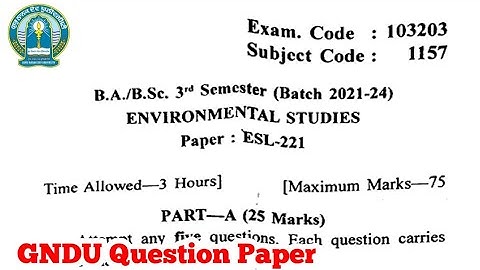 Gndu BA / Bsc 3rd Semester Environmental Studies Question Paper | Ba 3rd Semester EVS Question Paper